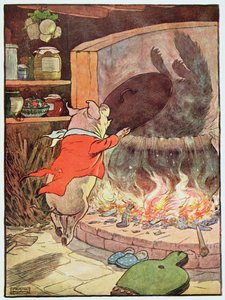 「オオカミは水しぶきで水に転がりました」、「三匹の子ぶた」のイラスト、1930年代に公開